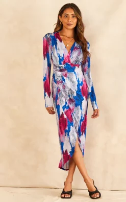 Wholesale ???? Jenerique Forever Wrap Midi ???? Dress In Sax Blue Abstract Print ???? -Zack Sales Store 2022 09 02 Jen Shree Jenerique75074