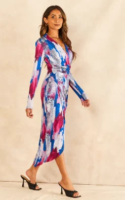 Wholesale ???? Jenerique Forever Wrap Midi ???? Dress In Sax Blue Abstract Print ???? -Zack Sales Store 2022 09 02 Jen Shree Jenerique75077