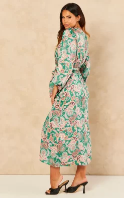 Promo ???? Gini London Green Satin Paisley Wrap Belted Midi ???? Dress ???? -Zack Sales Store 2022 09 06 Jen Naomi Gini77519