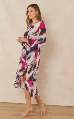 Flash Sale ???? Jenerique Wrap Asymmetric Hem ???? Dress In Purple/Pink Abstract Print ???? -Zack Sales Store 2022 09 07 Jen Megs Jenerique1413
