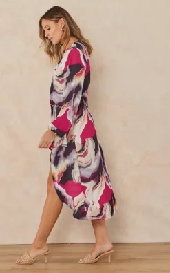 Flash Sale ???? Jenerique Wrap Asymmetric Hem ???? Dress In Purple/Pink Abstract Print ???? -Zack Sales Store 2022 09 07 Jen Megs Jenerique1437