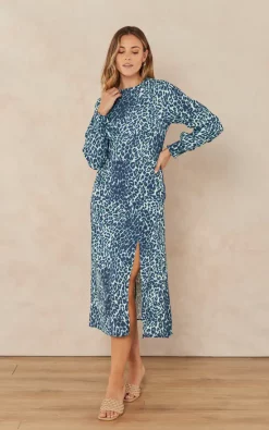 Wholesale ???? Jenerique Side Slit Midi ???? Dress In Blue Leopard ????