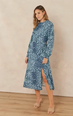 Wholesale ???? Jenerique Side Slit Midi ???? Dress In Blue Leopard ???? -Zack Sales Store 2022 09 07 Jen Megs Jenerique1846
