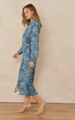 Wholesale ???? Jenerique Side Slit Midi ???? Dress In Blue Leopard ???? -Zack Sales Store 2022 09 07 Jen Megs Jenerique1864