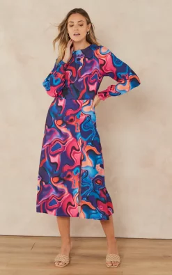 Coupon ???? Jenerique Side Slit Midi ???? Dress In Purple Abstract Print ❤️