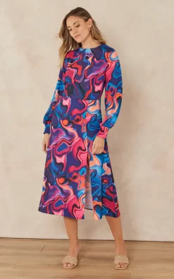 Coupon ???? Jenerique Side Slit Midi ???? Dress In Purple Abstract Print ❤️ -Zack Sales Store 2022 09 07 Jen Megs Jenerique1945