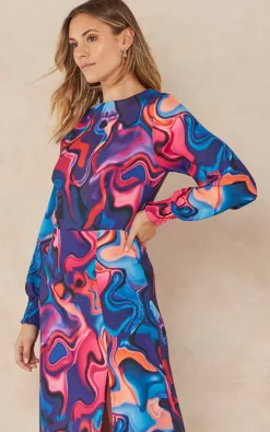Coupon ???? Jenerique Side Slit Midi ???? Dress In Purple Abstract Print ❤️ -Zack Sales Store 2022 09 07 Jen Megs Jenerique1954