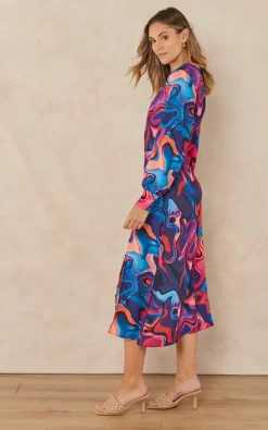 Coupon ???? Jenerique Side Slit Midi ???? Dress In Purple Abstract Print ❤️ -Zack Sales Store 2022 09 07 Jen Megs Jenerique1956