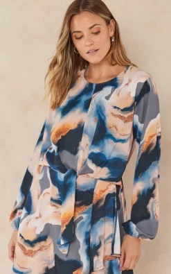 Outlet ✨ Jenerique Wrap Asymmetric Hem ???? Dress In Yellow/Blue Abstract Print ???? -Zack Sales Store 2022 09 07 Jen Megs Jenerique2056
