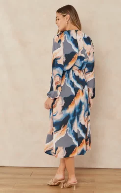 Outlet ✨ Jenerique Wrap Asymmetric Hem ???? Dress In Yellow/Blue Abstract Print ???? -Zack Sales Store 2022 09 07 Jen Megs Jenerique2068