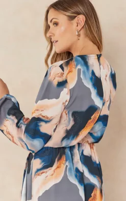 Outlet ✨ Jenerique Wrap Asymmetric Hem ???? Dress In Yellow/Blue Abstract Print ???? -Zack Sales Store 2022 09 07 Jen Megs Jenerique2069