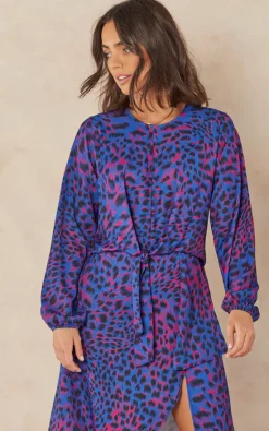 Buy ⭐ Jenerique Wrap Asymmetric Hem ???? Dress In Sax Animal Print ????