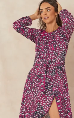 Cheap ???? Jenerique Wrap Asymmetric Hem ???? Dress In Purple Fuchsia Animal Print ????