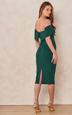 Flash Sale ???? Edie B. Kelsey Green Bardot Pencil ???? Dress With Gather Detail In Scuba Crepe ???? -Zack Sales Store 2022 09 13 Tom Chynna EdieB10372