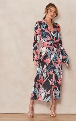 Outlet ???? Nikka Black Floral Print Wrap ???? Shirt Midi ???? Dress ❤️ -Zack Sales Store 2022 09 13 Tom Chynna Nikki11070