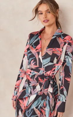 Outlet ???? Nikka Black Floral Print Wrap ???? Shirt Midi ???? Dress ❤️