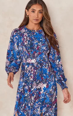 Best reviews of ???? Jenerique Long Sleeve Midi ???? Dress With 2 Slits In Sax Snake Print ????