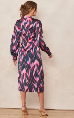 Brand new ???? Liquorish Abstract Ikat Print Midi Lace Up ???? Dress In Black And Pink ⌛ -Zack Sales Store 2022 09 14 Tom Chynna Liquorish13264