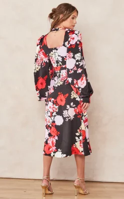 Top 10 ???? Liquorish Rose Print Midi Wrap Style ???? Dress In Red And Pink ????