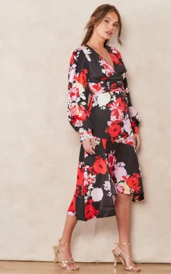 Hot Sale ⌛ Liquorish Rose Print Midi Lace Up ???? Dress In Red And Pink ???? -Zack Sales Store 2022 09 14 Tom Chynna Liquorish13392