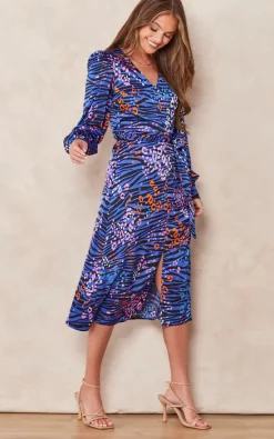 Deals ???? Liquorish Vivid Zebra Print Midi ???? Dress With Front Slit ????