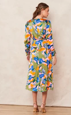 Deals ???? Liquorish Abstract Leaf Print Midi Ruched ???? Dress In Olive ???? -Zack Sales Store 2022 09 14 Tom Chynna Liquorish14693
