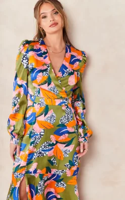 New ???? Liquorish Abstract Leaf Print Midi ???? Dress In Olive ????