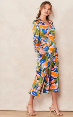 New ???? Liquorish Abstract Leaf Print Midi ???? Dress In Olive ???? -Zack Sales Store 2022 09 14 Tom Chynna Liquorish14740