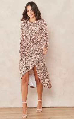 Hot Sale ???? Jenerique Wrap Asymmetric Hem ???? Dress In Gold Abstract Polka Dot Print ???? -Zack Sales Store 2022 09 14 Tom Mollie Jenerique13663