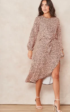 Hot Sale ???? Jenerique Wrap Asymmetric Hem ???? Dress In Gold Abstract Polka Dot Print ???? -Zack Sales Store 2022 09 14 Tom Mollie Jenerique13672