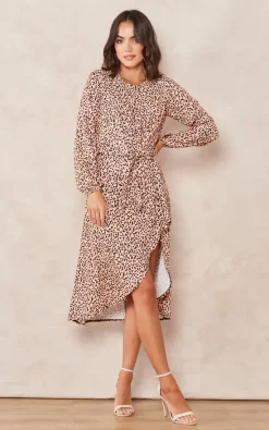 Hot Sale ???? Jenerique Wrap Asymmetric Hem ???? Dress In Gold Abstract Polka Dot Print ????