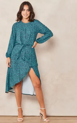 Budget ???? Jenerique Wrap Asymmetric Hem ???? Dress In Green Abstract Polka Dot Print ???? -Zack Sales Store 2022 09 14 Tom Mollie Jenerique13710