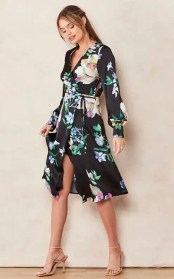 Cheapest ???? Liquorish Elegant Floral Print Midi Wrap ???? Dress In Black ???? -Zack Sales Store 2022 09 14 Tom Mollie Liquorish14534