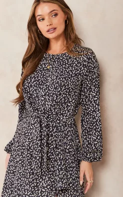 New ???? Jenerique Wrap Asymmetric Hem ???? Dress In Black Abstract Polka Dot Print ????