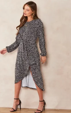 New ???? Jenerique Wrap Asymmetric Hem ???? Dress In Black Abstract Polka Dot Print ???? -Zack Sales Store 2022 09 15 Jen Chynna Jenerique16647