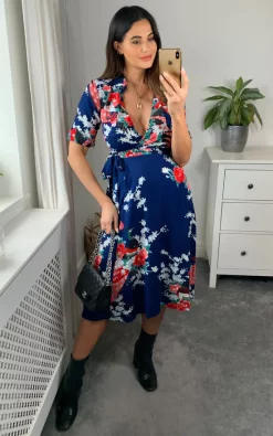 Buy ✨ Ruby Rocks Vintage Wrap Midi ???? Dress Eastern Peacock Navy ????