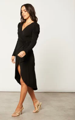 Wholesale ???? Jenerique Ribbon Wrap Midi ???? Dress In Black ???? -Zack Sales Store 2022 09 23 Jen Mollie Jenerique21905