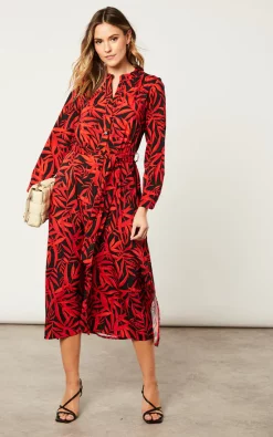New ✨ Kate & Pippa Capri Midi ???? Dress In Black / Red Leaf ????