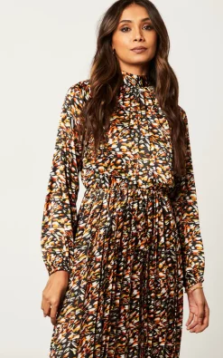 Cheap ✨ Blue Vanilla Animal Print High Neck Pleated Midi ???? Dress ????