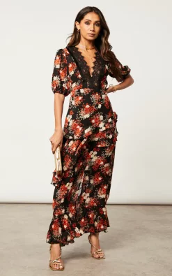 Coupon ???? Dark Pink Floral Red Maxi ???? Dress With Ruffle ???? Skirt And Lace Detailing ???? -Zack Sales Store 2022 09 27 Jen Shree DarkPink3173