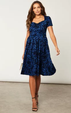 Best Pirce ✔️ Feverfish Flock Print Vintage Flared ???? Dress Royal Blue ????