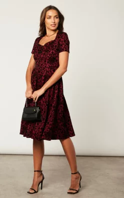 Best deal ???? Feverfish Flock Print Vintage Flared ???? Dress Burgundy ???? -Zack Sales Store 2022 09 30 Jen Charlotte Feverfish1565
