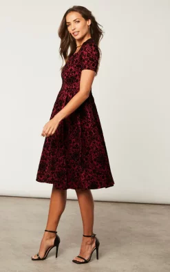 Best deal ???? Feverfish Flock Print Vintage Flared ???? Dress Burgundy ???? -Zack Sales Store 2022 09 30 Jen Charlotte Feverfish1582