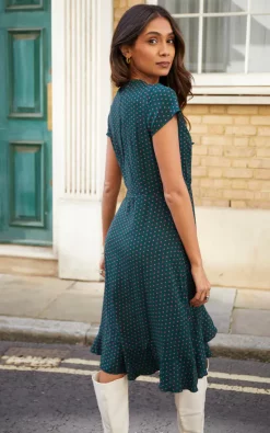 Best reviews of ???? TENKI LONDON Short Sleeve Polka Print Midi ???? Dress In Green ????