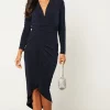 Flash Sale ???? Jenerique Midi Wrap Style Long Sleeves Navy ???? Dress ✨