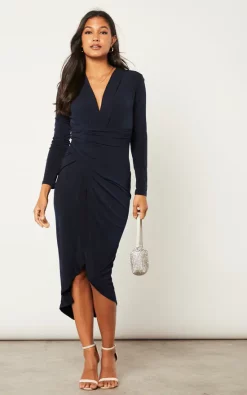 Flash Sale ???? Jenerique Midi Wrap Style Long Sleeves Navy ???? Dress ✨