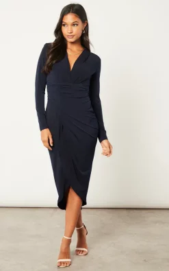 Flash Sale ???? Jenerique Midi Wrap Style Long Sleeves Navy ???? Dress ✨ -Zack Sales Store 2022 10 04 Jen Julia Jenerique4901