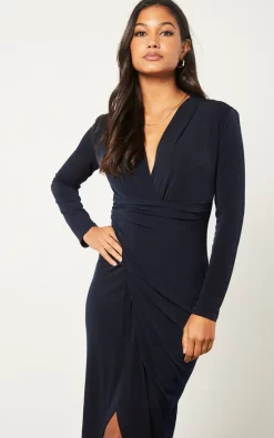 Flash Sale ???? Jenerique Midi Wrap Style Long Sleeves Navy ???? Dress ✨ -Zack Sales Store 2022 10 04 Jen Julia Jenerique4908