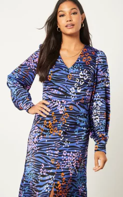 Cheap ???? Liquorish Vivid Zebra Print Button Up Midi ???? Dress ????