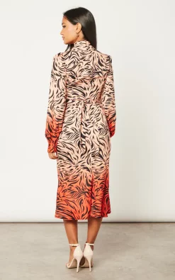 Best deal ⌛ Liquorish Zebra Print Midi ???? Dress With High Neck And Draped Waist Detail In Orange And Nude ???? -Zack Sales Store 2022 10 04 Jen Julia Liquorish3841